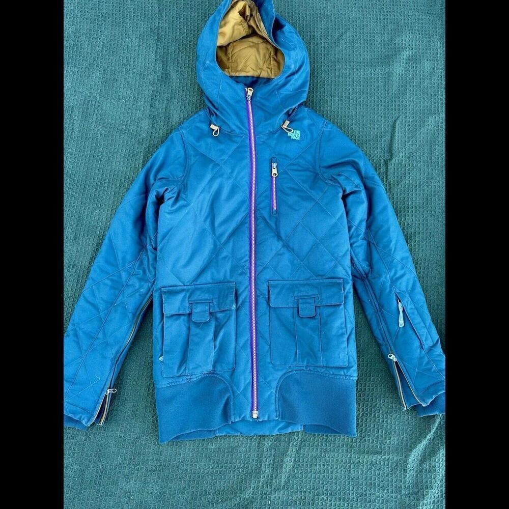THE NORTH FACE cryptic jacket quilted long hooded Teal recco 550 sz xs womens